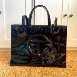 Medium Telfar in black patent leather